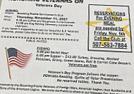 Servicemen's Club menu