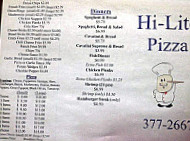 Hi-lite Pizza menu