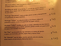 Aguila Roja menu