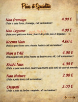 Delice de L'Inde menu