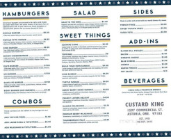 Custard King menu