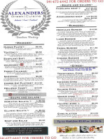 Alexanders Greek Cuisine menu