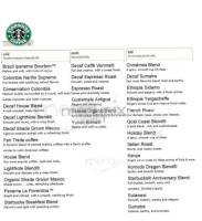 Starbucks menu