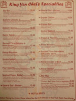 New King Yen Too Chinese menu