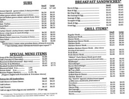 Earl's Sub Shop menu