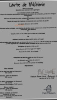 L'alchimie menu