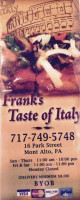 Frank's Taste Of Italy menu