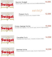 Swagat Paris menu