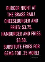 Brass Rail menu