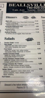 Beallsville Diner menu