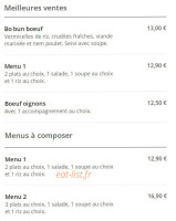 J'adore menu