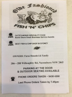 Old English Fish N' Chips Naremburn menu