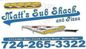 Matt's Sub Shack And Pizza menu