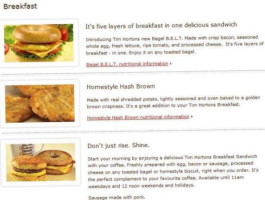 Tim Horton's menu