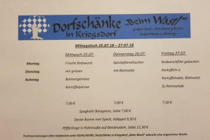 Dorfschanke in Kriegsdorf Beim Wastl menu