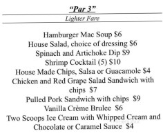 North Country Golf Club menu