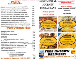 Sentimental Journey Dining Dancing menu