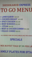 Shishkabob Express menu