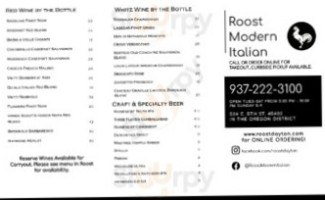 Roost Italian menu