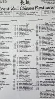 Great Wall Chinese Restaurant menu