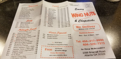 Wingnuts menu