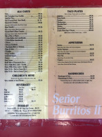 Señor Burritos menu