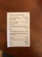 Phoenix Food Boutique menu