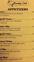 Bombay Cafe menu