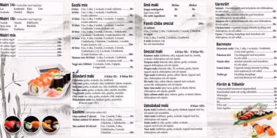 Chiba Sushi menu