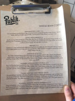 Publik Coffee Roasters menu