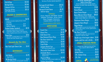 Hotshots Billiards Family Entertainment menu