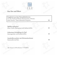 Restaurant Zee menu