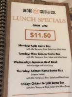 Ototo Sushi Co. menu