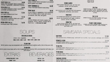 Samsara Southeast Asian Cuisine menu