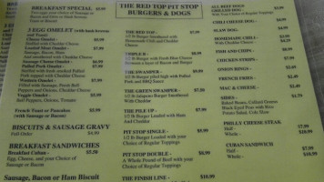 The Red Top Pit Stop menu