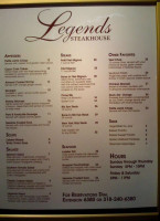 Legends Steakhouse menu