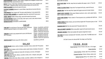 Thai Dawn Bistro menu