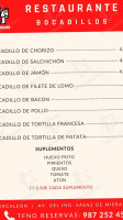 Paso Honroso menu