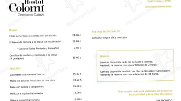 Hostal Colomi menu