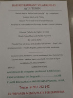 Bar Restaurant Vilarrubias menu