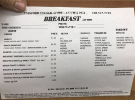 Stanford General Store menu