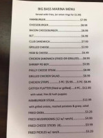 Big Bass Marina menu