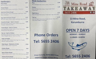 Kay's Takeaway menu