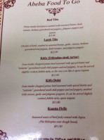 Abeba Foods To Go menu