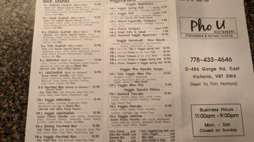 Pho U menu