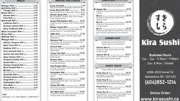 Kira Sushi menu