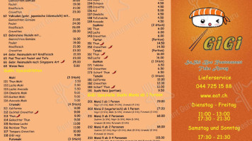 Gigi Sushi Bar Restaurant Take-Away menu