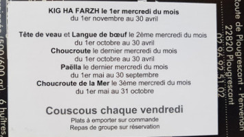 Auberge de Penn Ar Feunteun menu