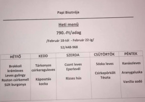 Papi Bisztrója menu