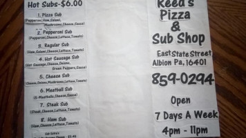 Reed's Pizza Subs menu